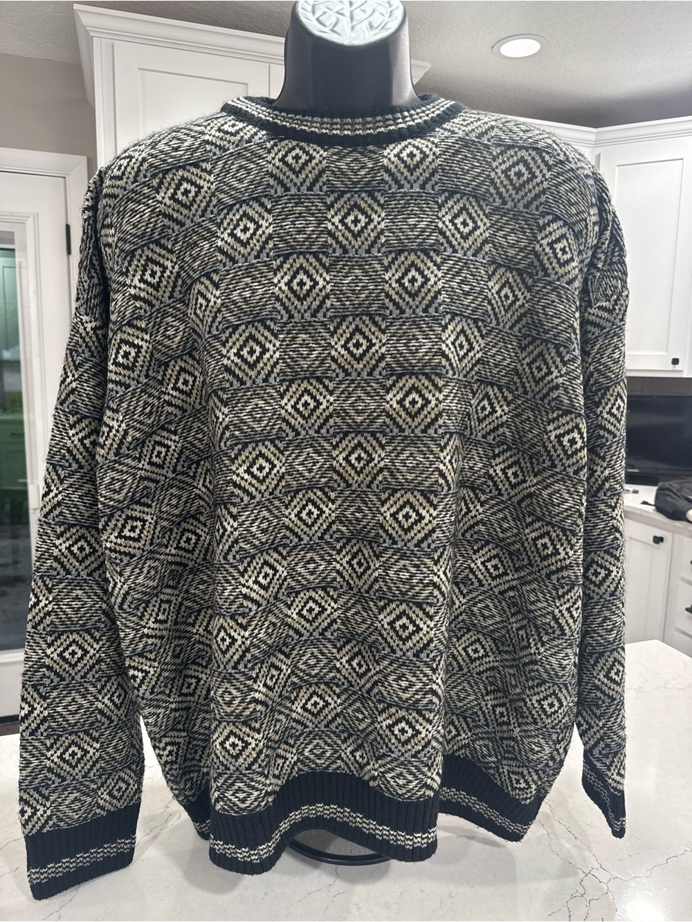 Vintage 90s Giorgio Firenze Italy Wool Alpaca Sweater XXL Gray Geometric Knit